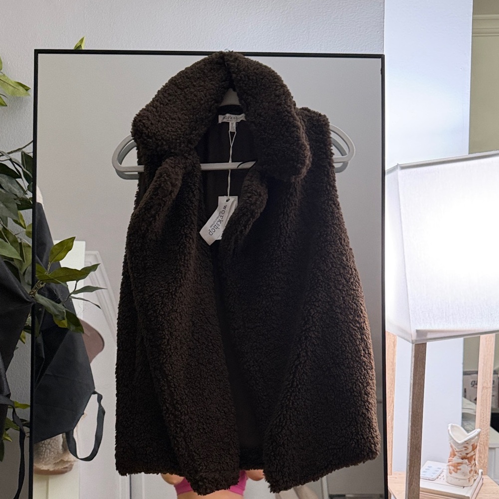 Workshop Republic Clothing Dark Brown Faux Fur Vest